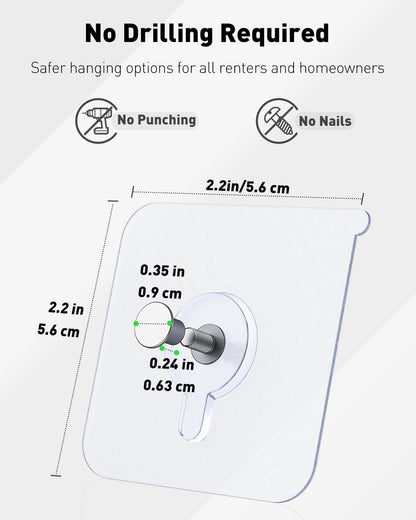 Drill Free Adhesive Hooks 50 Packs