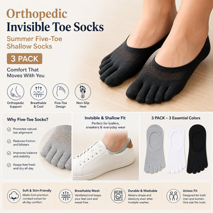 Orthopedic Invisible Toe Socks | Summer Five-Toe Shallow Socks 3 PACK