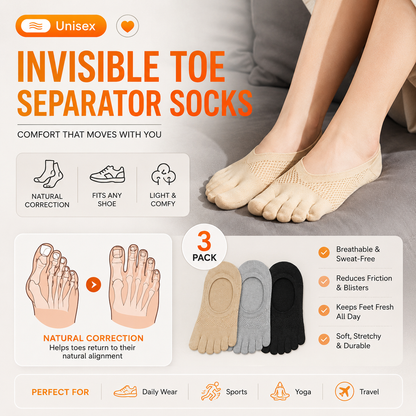Orthopedic Invisible Toe Socks | Summer Five-Toe Shallow Socks 3 PACK
