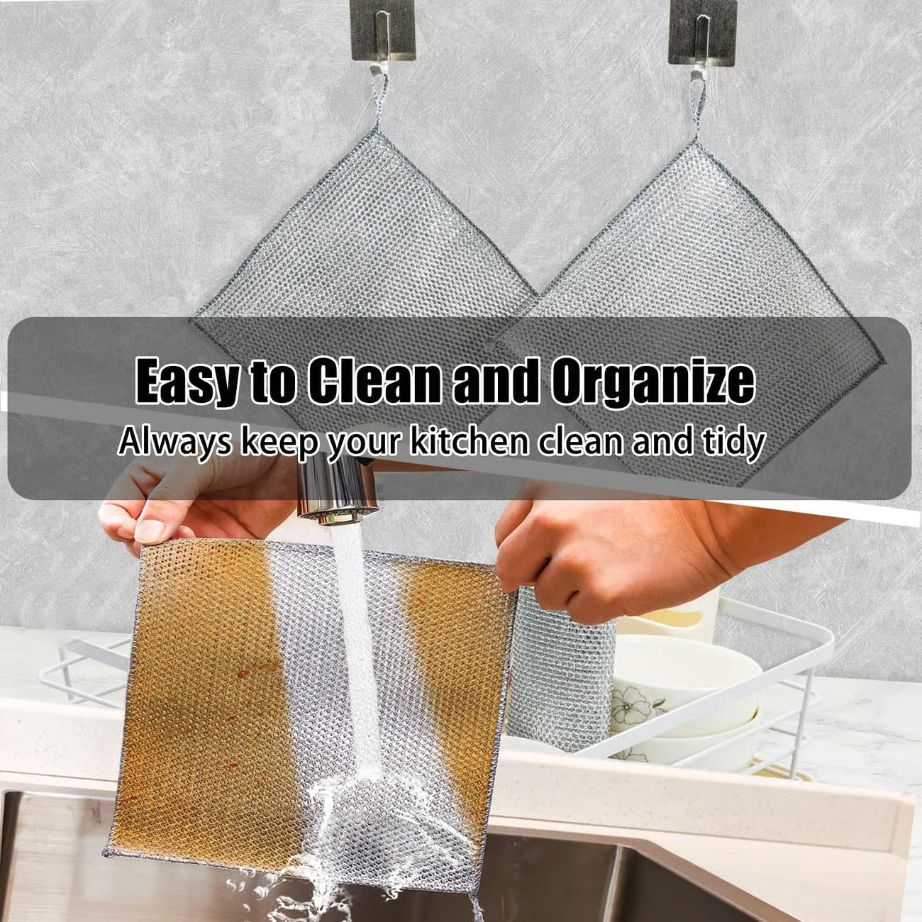 Wet Dry Non-Scratch Wire Dishcloth, Reusable Kitchen Cleaning Rag