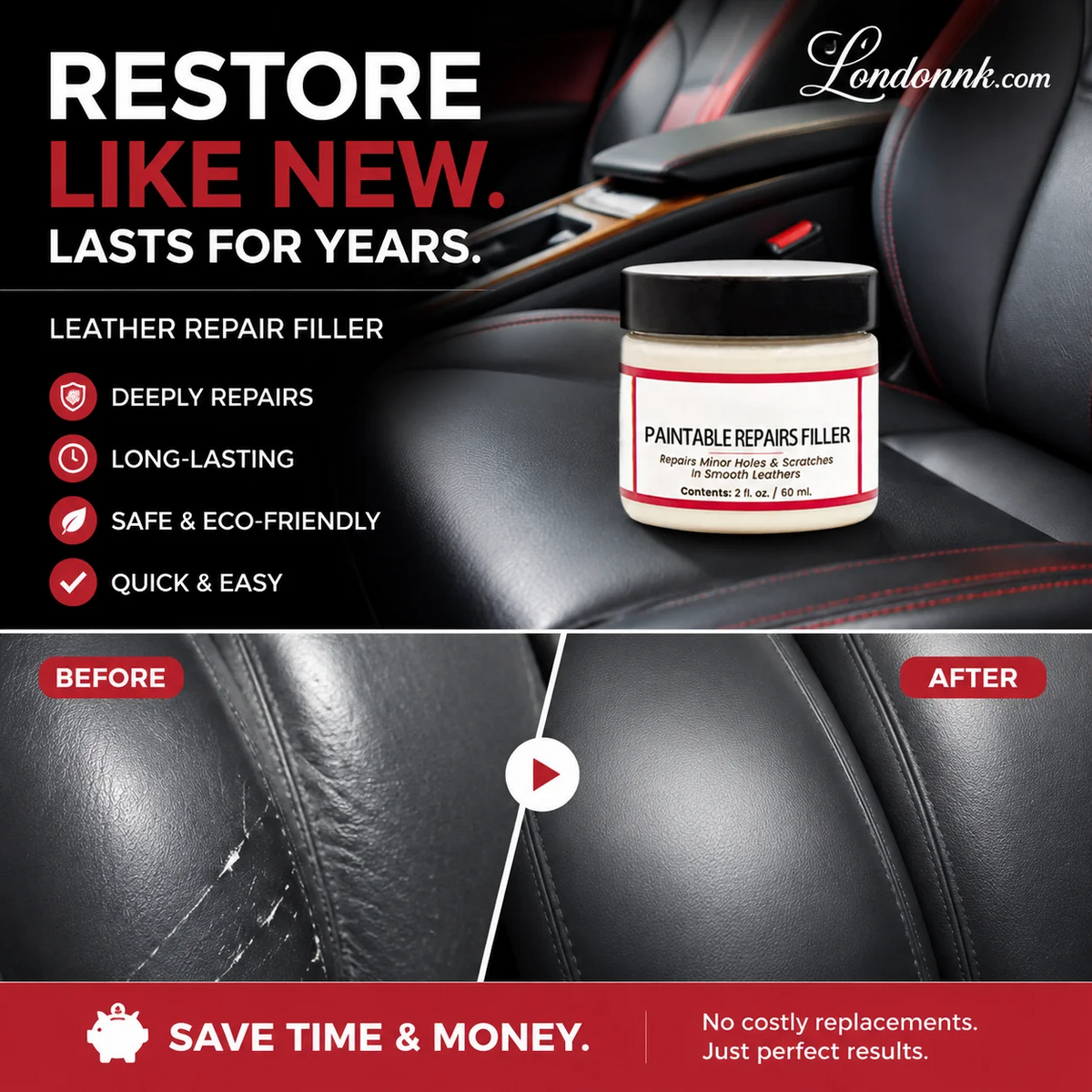 Leather repair cream – fills deep scratches & cracks, restores smooth feel, safe for all leather types!
