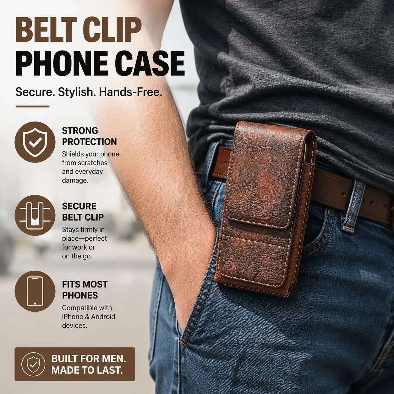 Waist Belt Cell Phone Pouch 📱 Multi-Pocket Leather Holster with Card Holder