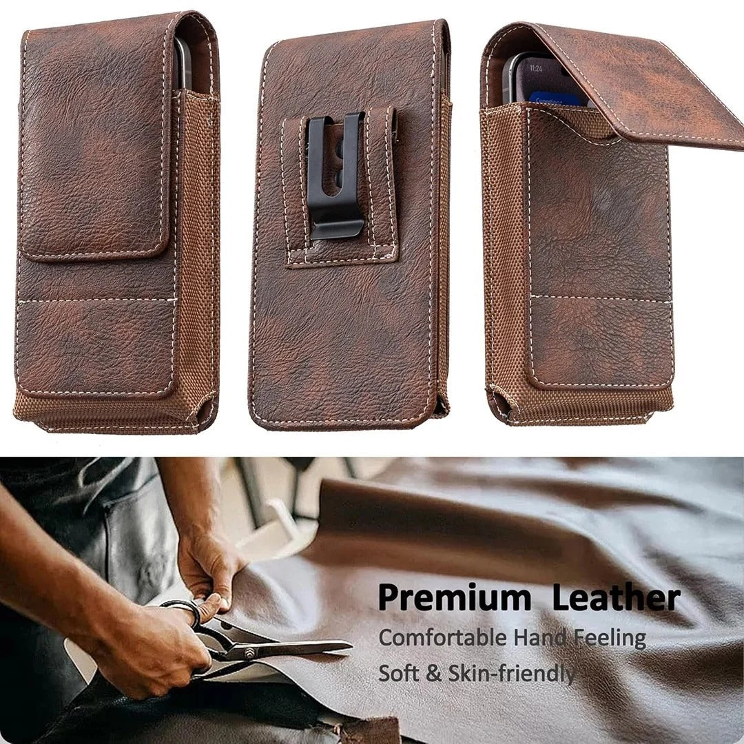 Waist Belt Cell Phone Pouch 📱 Multi-Pocket Leather Holster with Card Holder