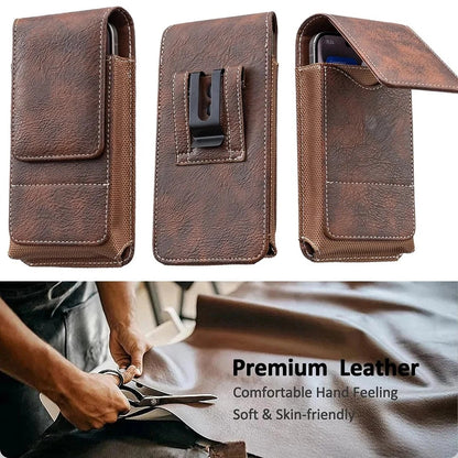 Waist Belt Cell Phone Pouch 📱 Multi-Pocket Leather Holster with Card Holder