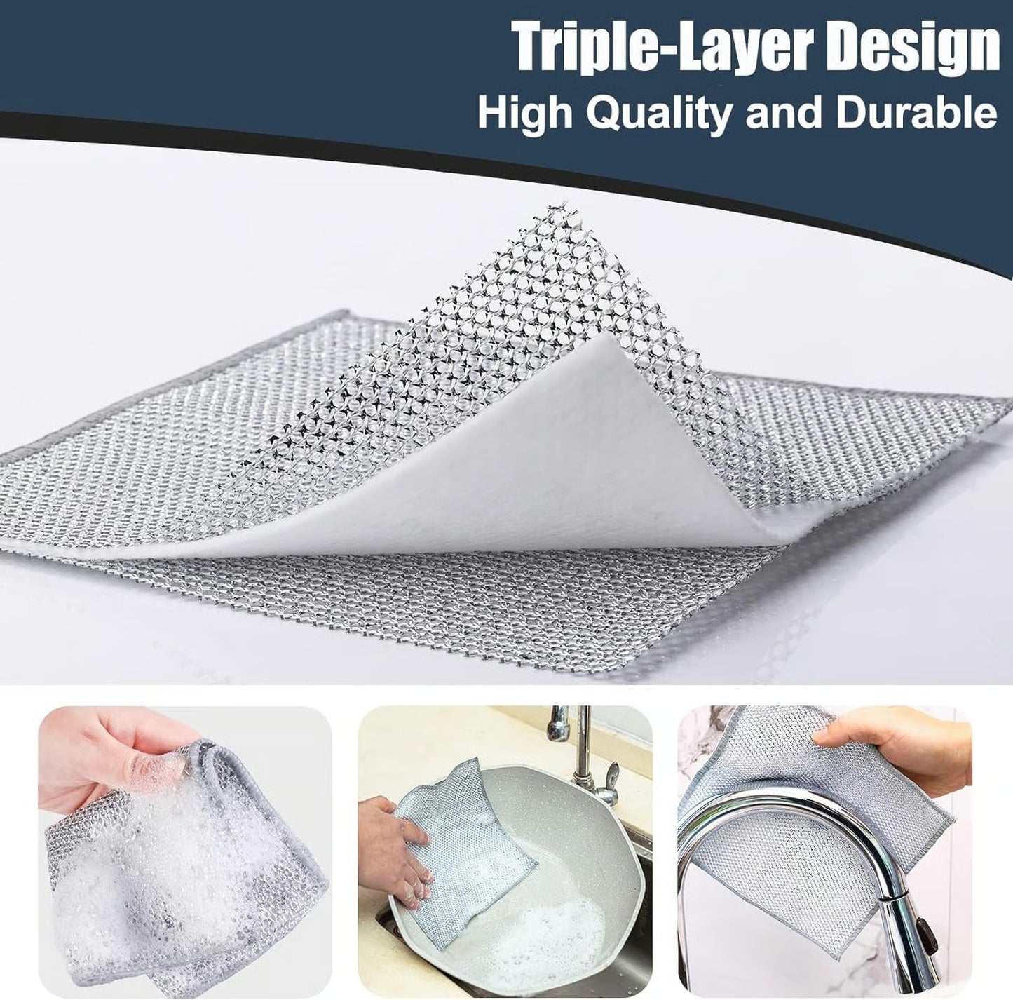 Wet Dry Non-Scratch Wire Dishcloth, Reusable Kitchen Cleaning Rag