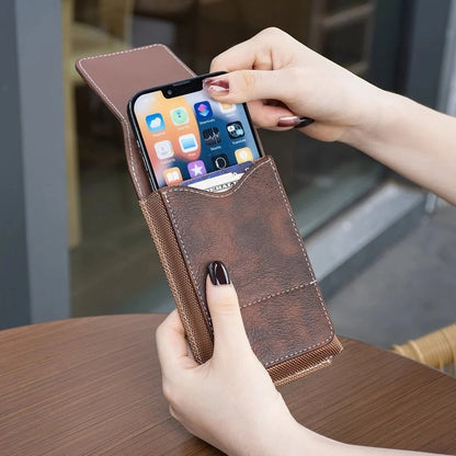 Waist Belt Cell Phone Pouch 📱 Multi-Pocket Leather Holster with Card Holder