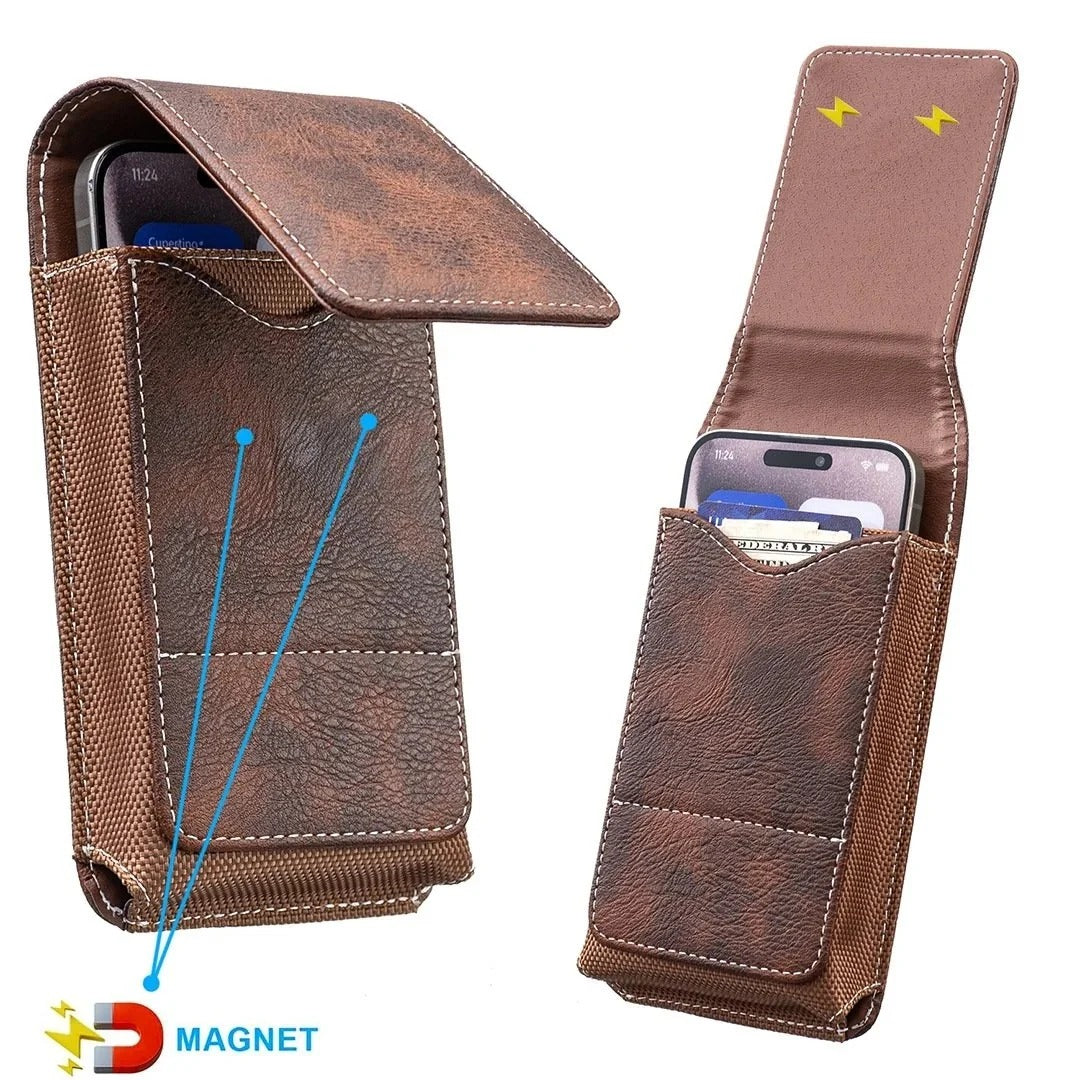 Waist Belt Cell Phone Pouch 📱 Multi-Pocket Leather Holster with Card Holder