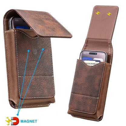 Waist Belt Cell Phone Pouch 📱 Multi-Pocket Leather Holster with Card Holder