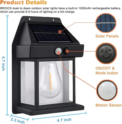 Solar Wall Lantern with 3 Lighting Modes and IP65 Waterproof